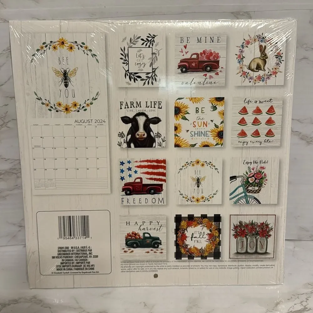 Farm‎ life 2024 yearly calendar with farm items and sayings